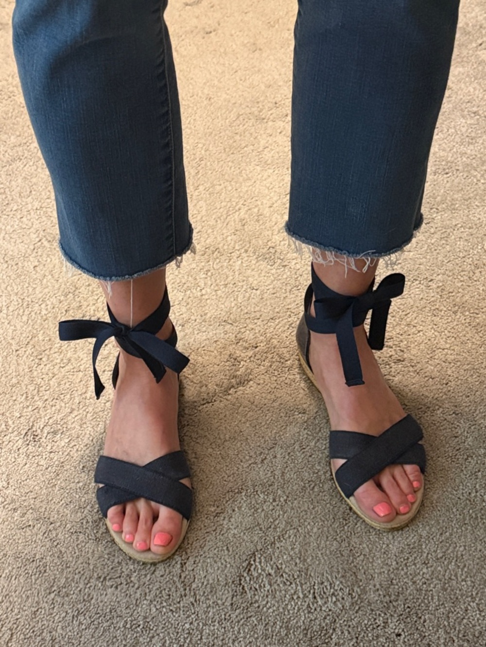 Charleston Shoe Company Navy Ribbon Tie Sandals Washable Espadrilles Size 8